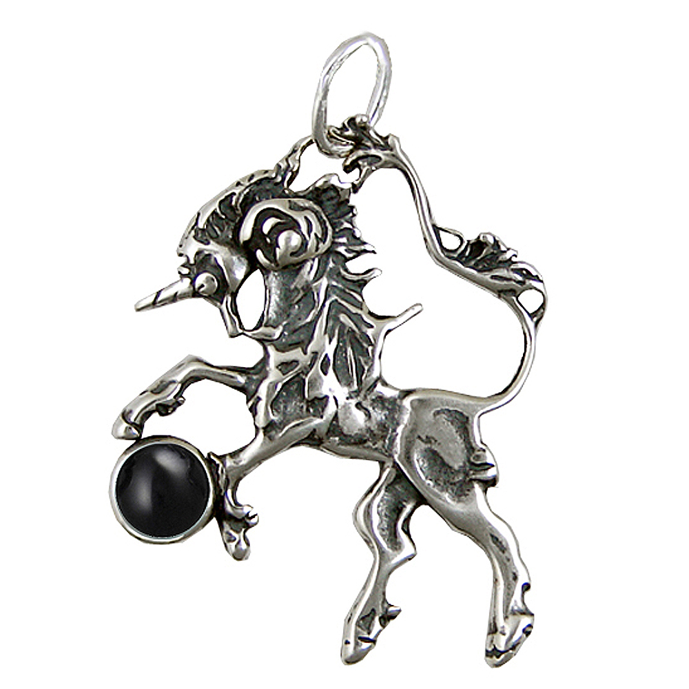Sterling Silver Little Unicorn Pendant With Black Onyx